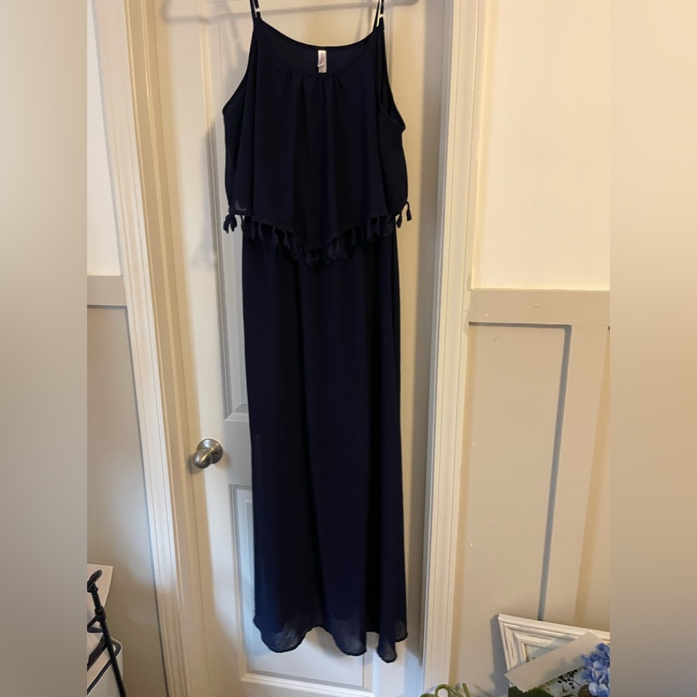 Xhilaration Navy Maxi Dress with Fringe Detail